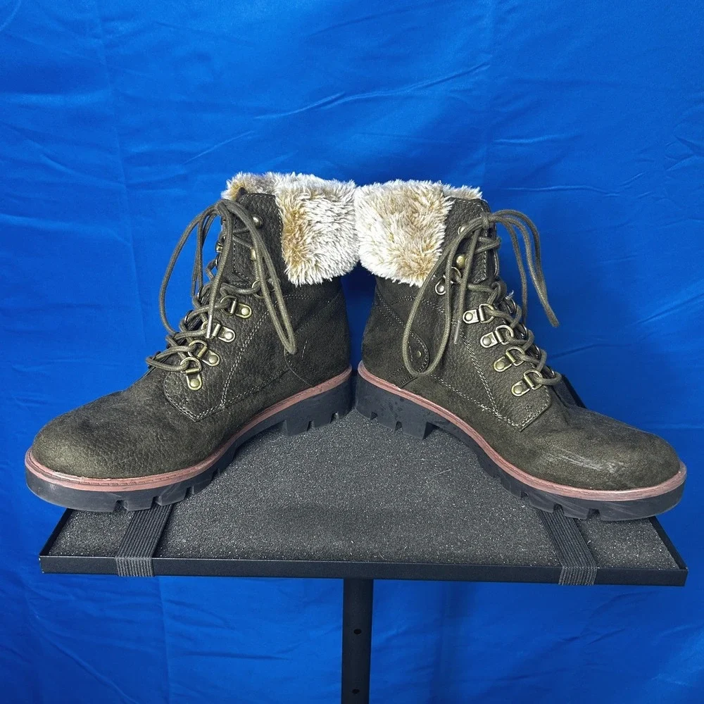 Cliffs White Mountain Olive Glendie Faux Fur Ankle Boots Sz 9 Hiking Granola Fur